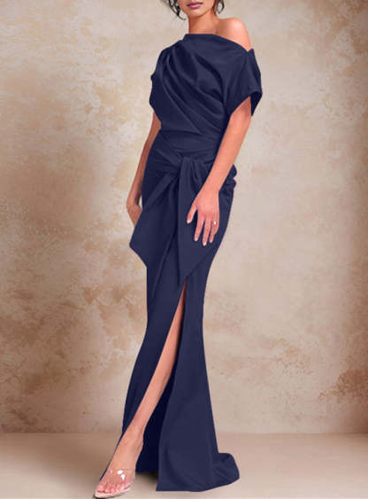 One-Shoulder Ruffled Floor-Length Trumpet Gown for the Mother of the Bride-LLELLA