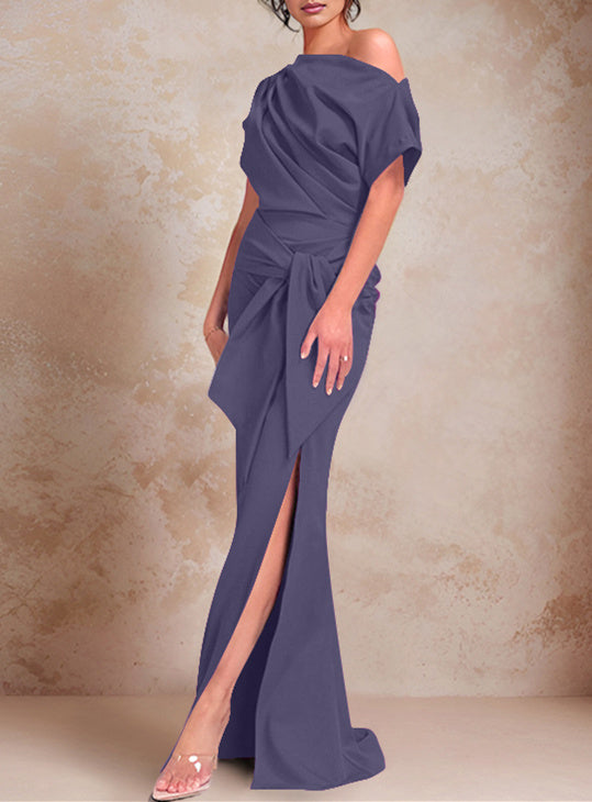 One-Shoulder Ruffled Floor-Length Trumpet Gown for the Mother of the Bride-LLELLA