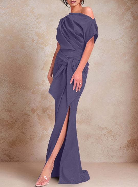 One-Shoulder Ruffled Floor-Length Trumpet Gown for the Mother of the Bride-LLELLA