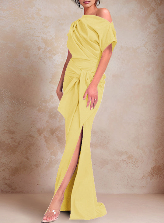 One-Shoulder Ruffled Floor-Length Trumpet Gown for the Mother of the Bride-LLELLA