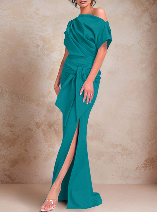 One-Shoulder Ruffled Floor-Length Trumpet Gown for the Mother of the Bride-LLELLA