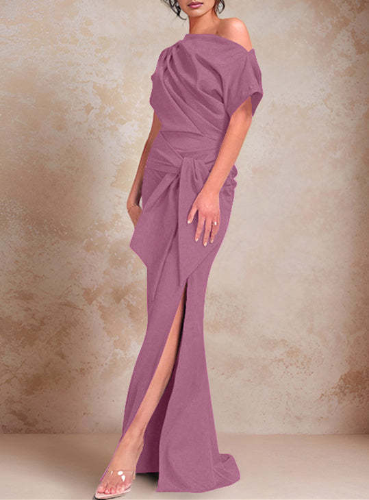 One-Shoulder Ruffled Floor-Length Trumpet Gown for the Mother of the Bride-LLELLA