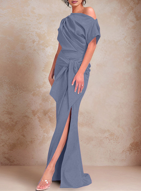 One-Shoulder Ruffled Floor-Length Trumpet Gown for the Mother of the Bride-LLELLA