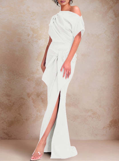 One-Shoulder Ruffled Floor-Length Trumpet Gown for the Mother of the Bride-LLELLA