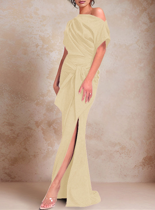 One-Shoulder Ruffled Floor-Length Trumpet Gown for the Mother of the Bride-LLELLA