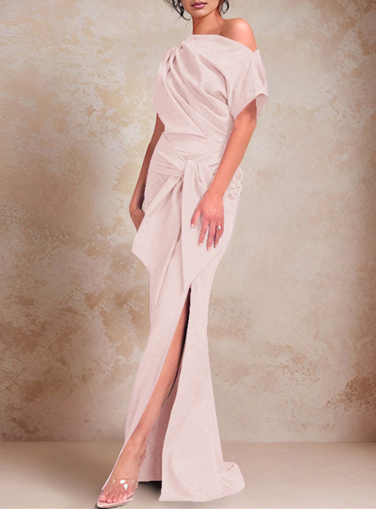 One-Shoulder Ruffled Floor-Length Trumpet Gown for the Mother of the Bride-LLELLA