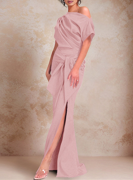 One-Shoulder Ruffled Floor-Length Trumpet Gown for the Mother of the Bride-LLELLA
