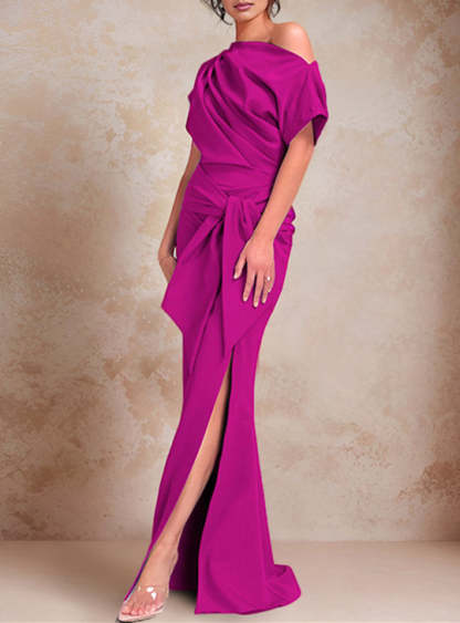 One-Shoulder Ruffled Floor-Length Trumpet Gown for the Mother of the Bride-LLELLA