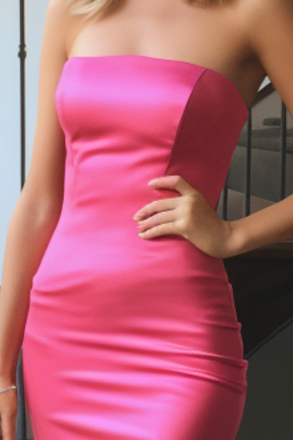 Slim Fit Strapless Pink Prom Dress-LLELLA