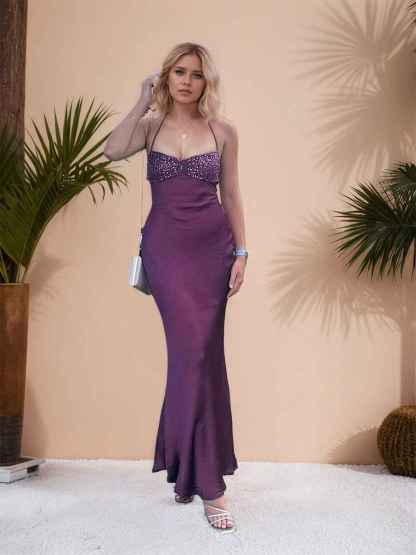 Spaghetti Straps Lace Up Satin Long Prom Dress