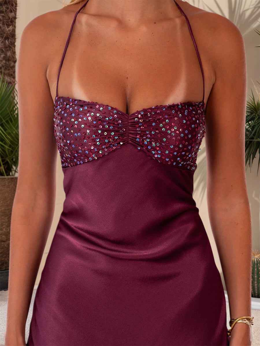 Spaghetti Straps Lace Up Satin Long Prom Dress-LLELLA