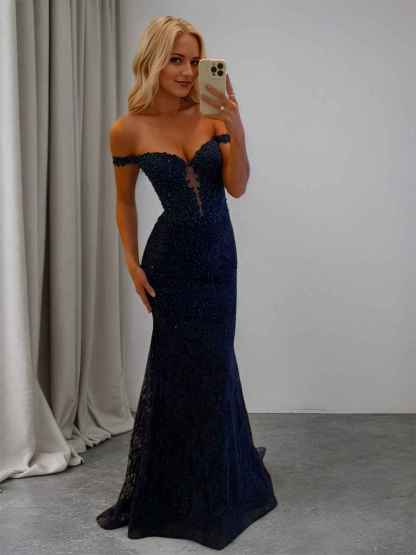 Sparkly Off the Shoulder Mermaid Corset Long Prom Dress