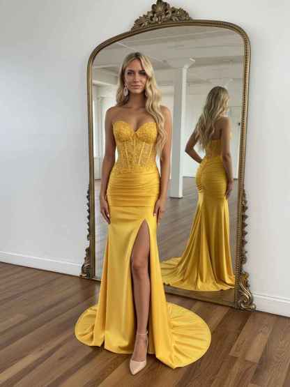 Sparkly Sequins Sweetheart Bodycon Prom Dress with Slit