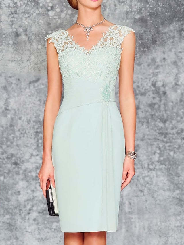 Knee-Length V-Neck Sheath/Column Mother of the Bride Dresses-LLELLA