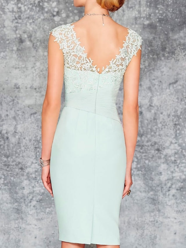 Knee-Length V-Neck Sheath/Column Mother of the Bride Dresses-LLELLA