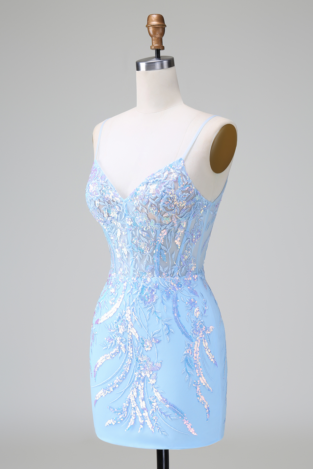 Blue Spaghetti Straps Sequins Bodycon Short Homecoming Dress