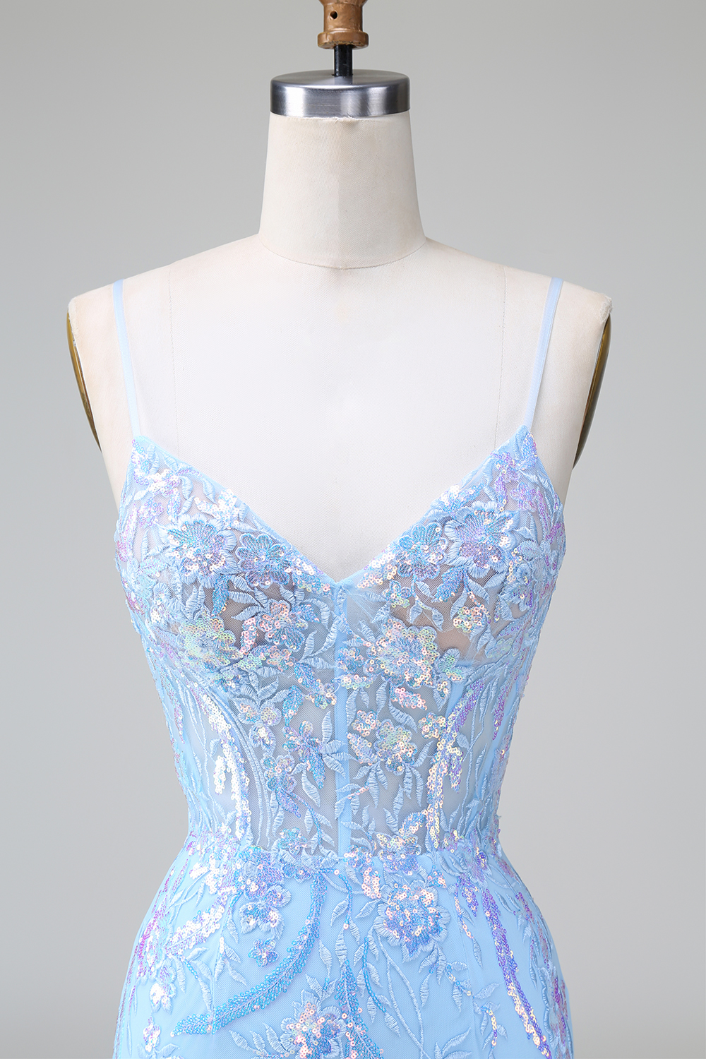 Blue Spaghetti Straps Sequins Bodycon Short Homecoming Dress
