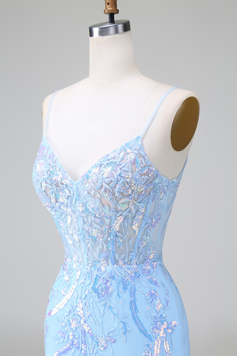 Blue Spaghetti Straps Sequins Bodycon Short Homecoming Dress