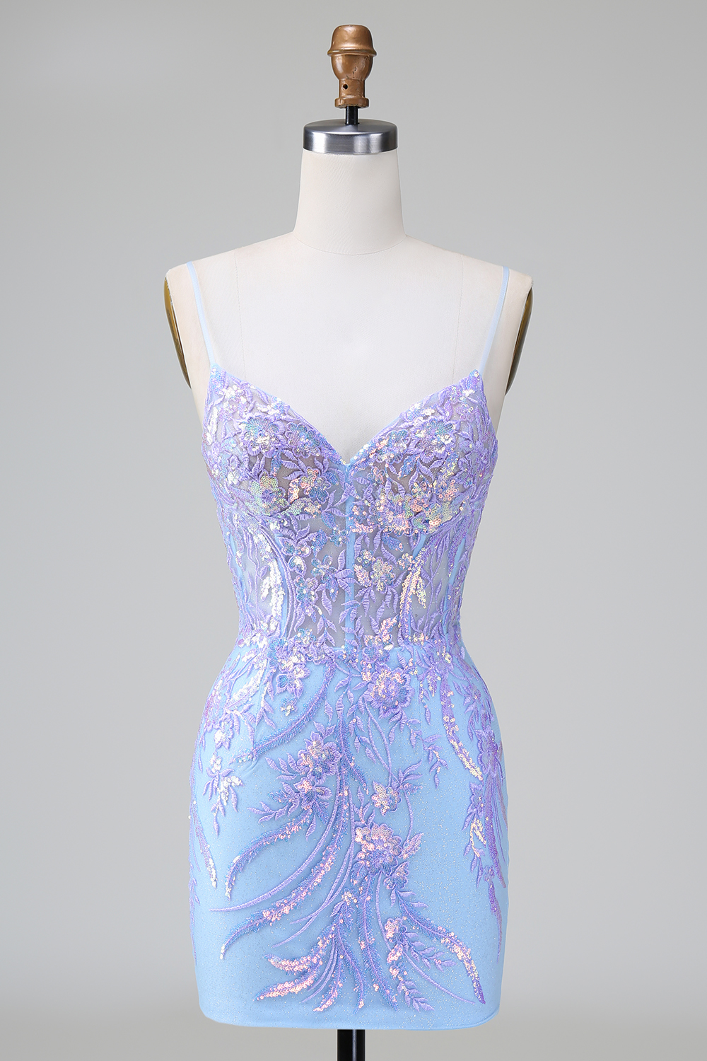 Blue Spaghetti Straps Sequins Bodycon Short Homecoming Dress