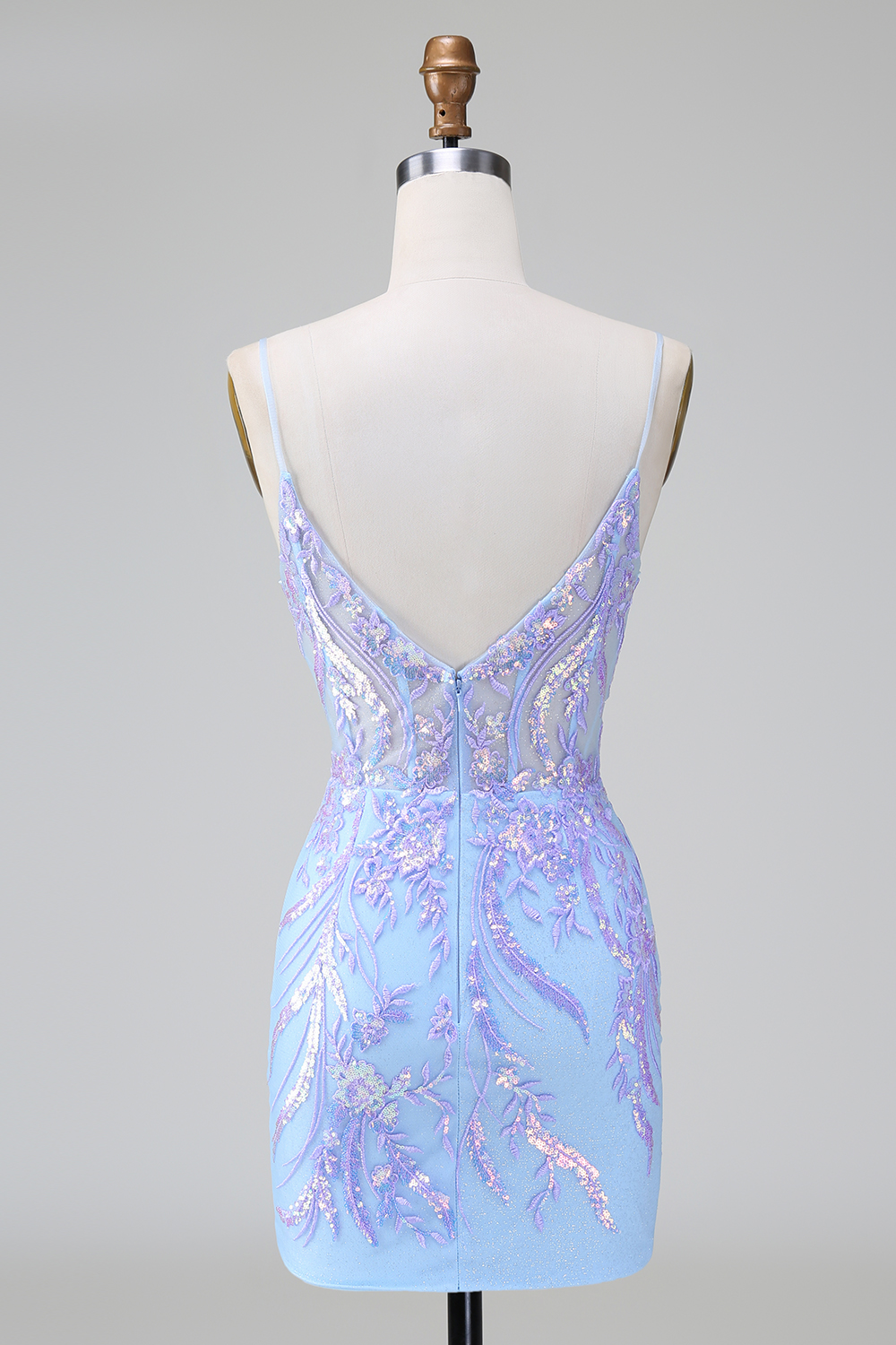 Blue Spaghetti Straps Sequins Bodycon Short Homecoming Dress