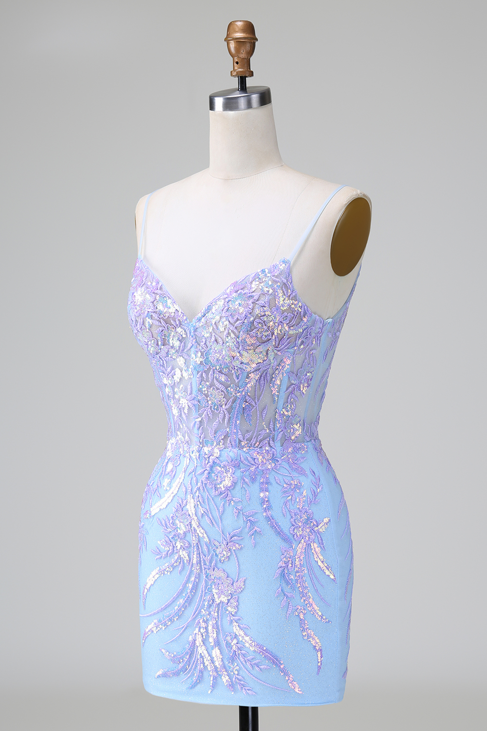 Blue Spaghetti Straps Sequins Bodycon Short Homecoming Dress