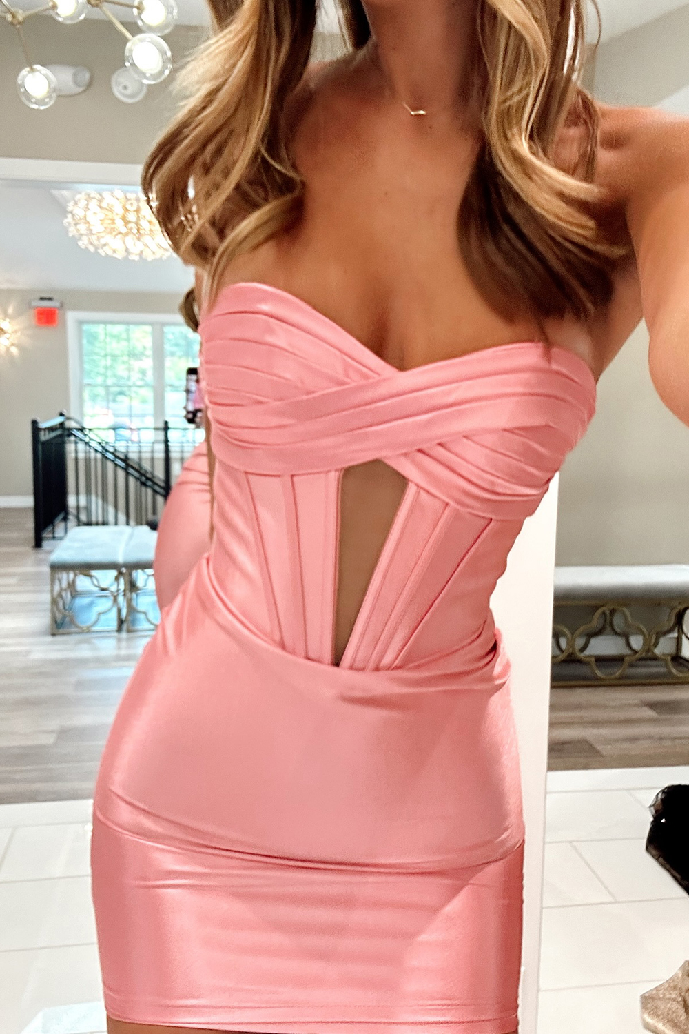 Trendy Copper Strapless Satin Sheath Short Homecoming Dress