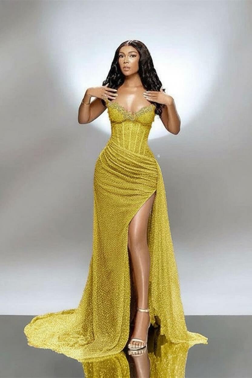Split Front Mermaid Sweetheart Ruffles Prom Dress with Sequins-LLELLA