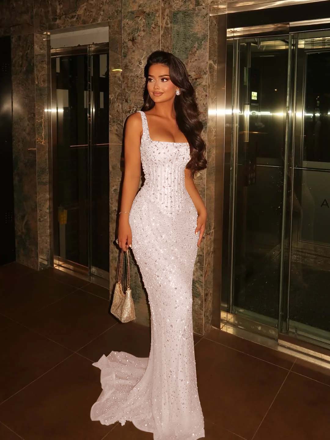 Spaghetti Strap Sleeveless Long Mermaid Prom Dress With Beading-LLELLA
