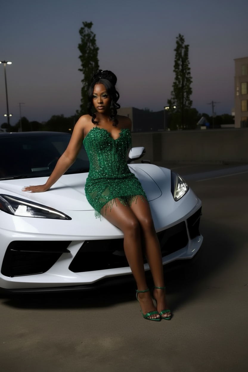 Silver Crystal Tassel Fringe Strapless Corset Homecoming Dress | HC010