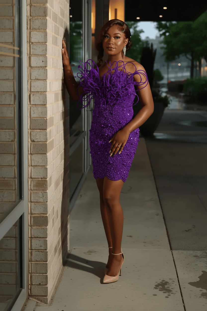 Burnt Orange Red Crystal Beaded Off-Shoulder Homecoming Mini Party Dress with Sculptural Floral Detail