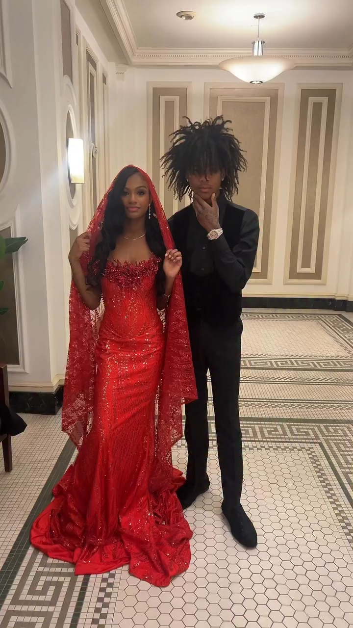 Luxury Red Sequin Beaded Strapless A-Line Prom Dress with 3D Floral Appliqué & High Slit