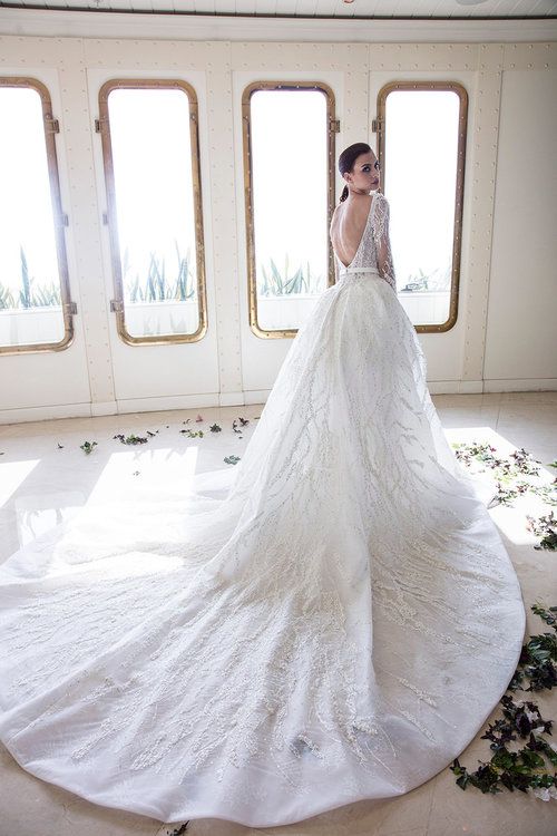 LLELLA Long Sleeves Crystal Wedding Dress Ball Gown Off-the-Shoulder-LLELLA