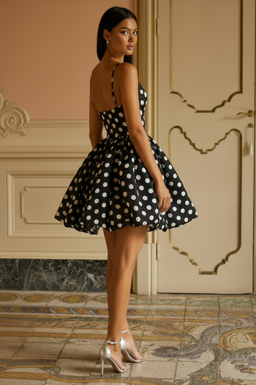 Black Polka Dot Straps Mini - Back