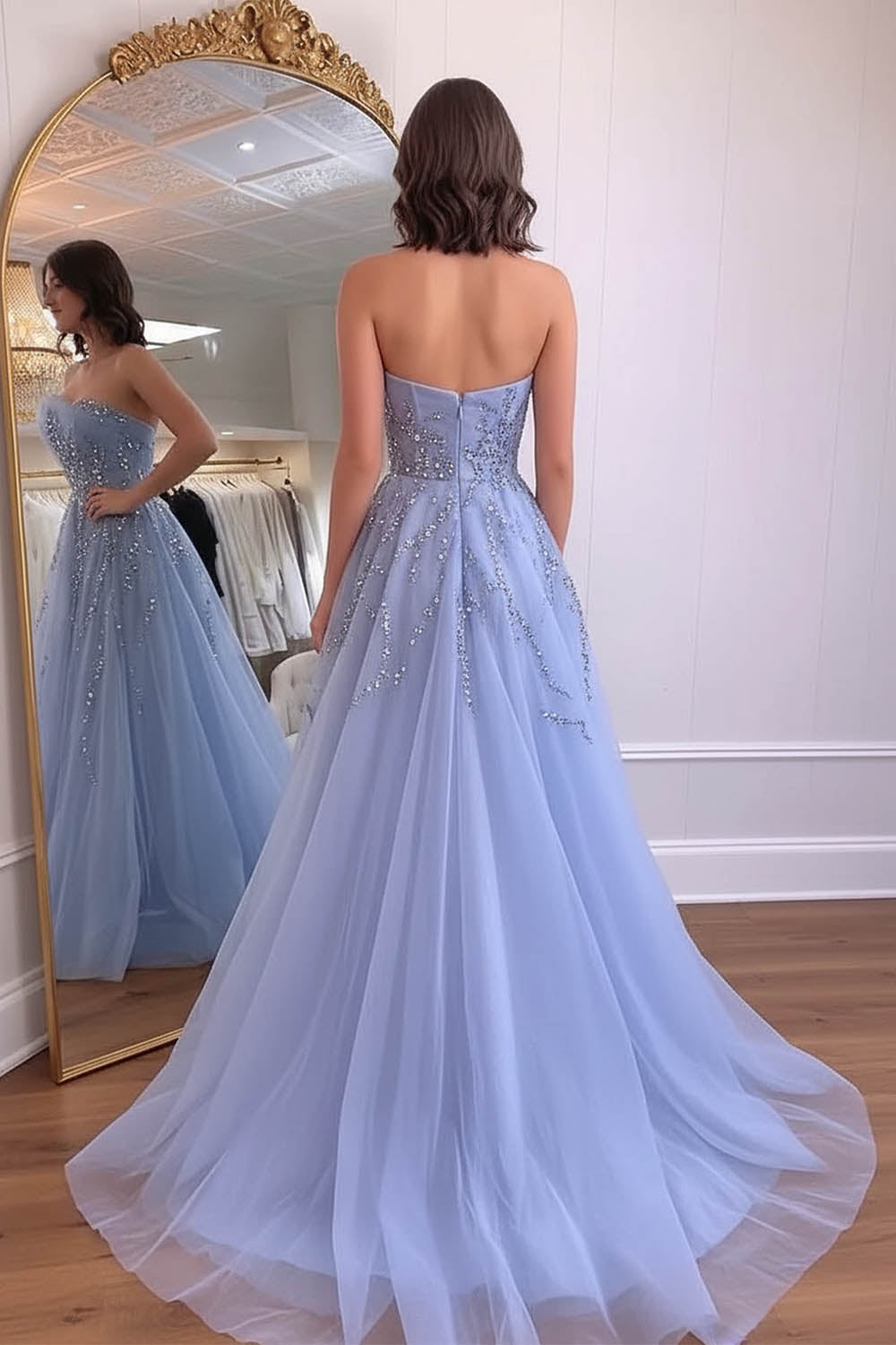 Strapless Light Blue Prom Dress with Sequin-LLELLA