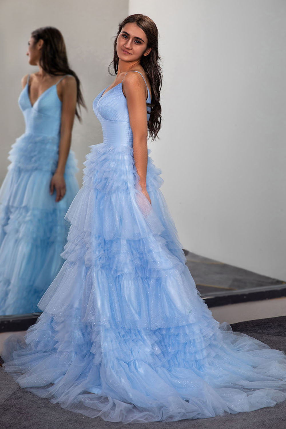 Light Blue Long Cute Prom Dress-LLELLA