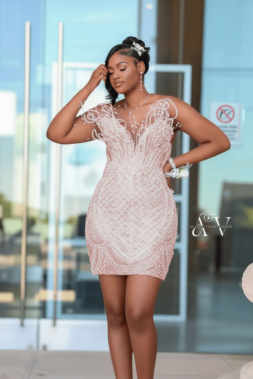 White Ivory Pearl Beaded Strapless Mini Dress | Short Homecoming Party Dress HC088