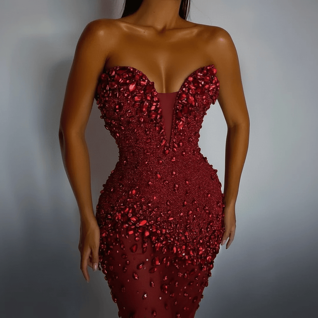 Silver Gemstone Encrusted Deep V Strapless Mini Party Dress | Homecoming Dress