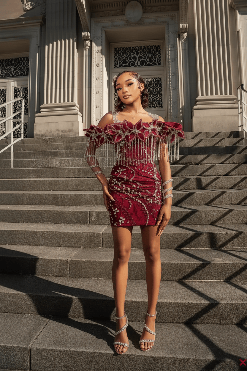 Electric Tangerine Off-Shoulder Crystal Fringe Short Homecoming Dress with 3D Floral Details