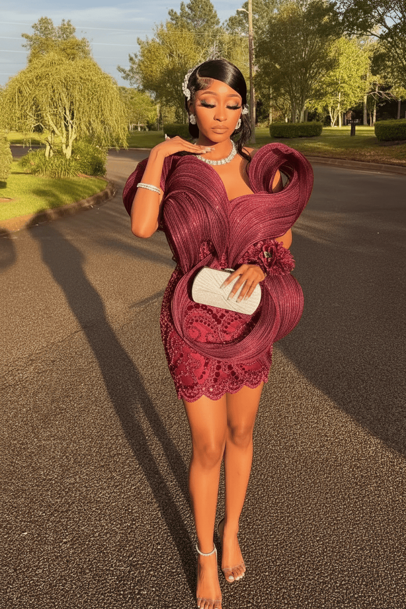 Royal Blue Sequin Beaded Sculptural Off-Shoulder Mini Party Dress - Homecoming Mini Dress