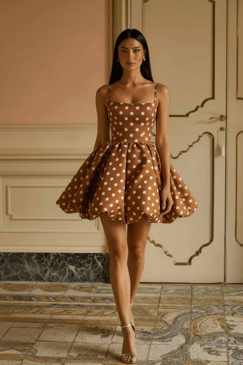 Black White Polka Dot Spaghetti Strap Open Back Short Homecoming Dress
