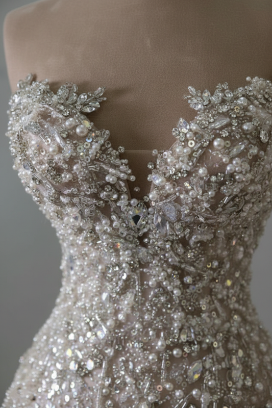 Sweetheart Sleeveless Beaded Lace Mermaid Wedding Dress