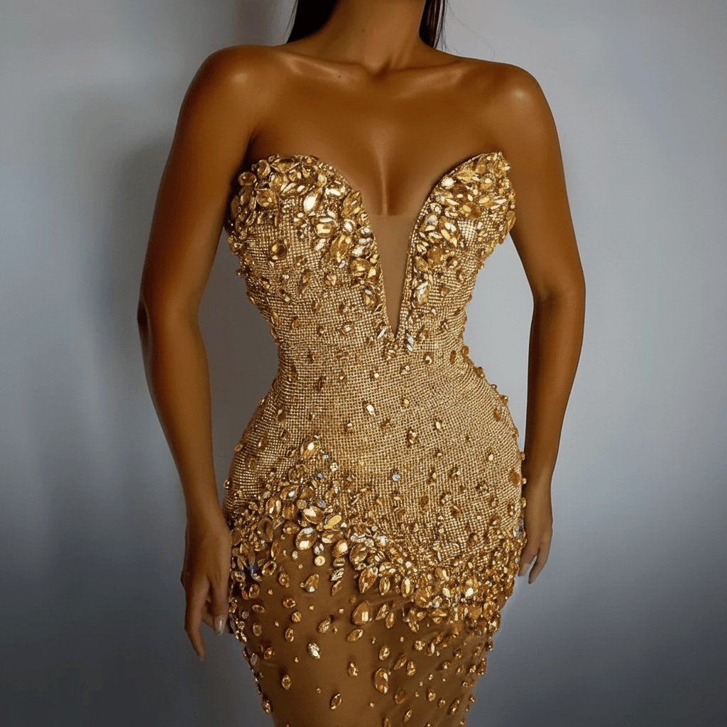 Silver Gemstone Encrusted Deep V Strapless Mini Party Dress | Homecoming Dress