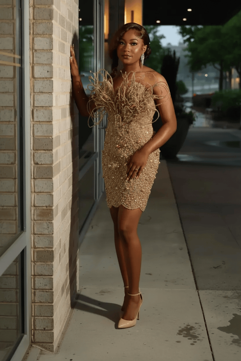 Burnt Orange Red Crystal Beaded Off-Shoulder Homecoming Mini Party Dress with Sculptural Floral Detail