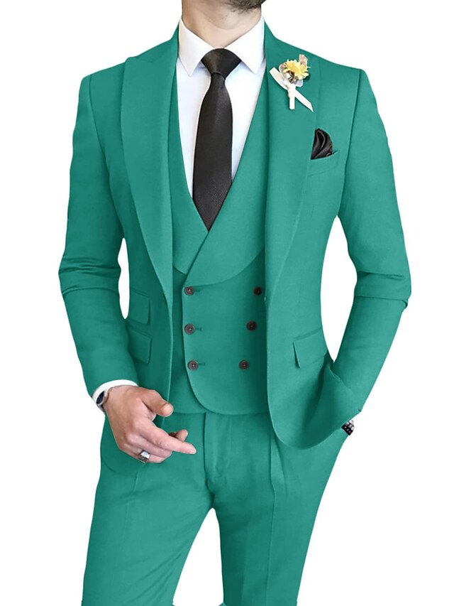 Men's Tailored Fit Single Breasted One-button 3 Pieces Wedding Suits Jade