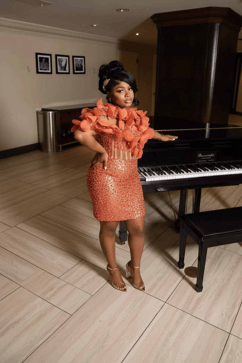 Champagne Gold 3D Sculptural Petal Off-Shoulder Sequin Mini Homecoming Dress | Short Party Dress HC054