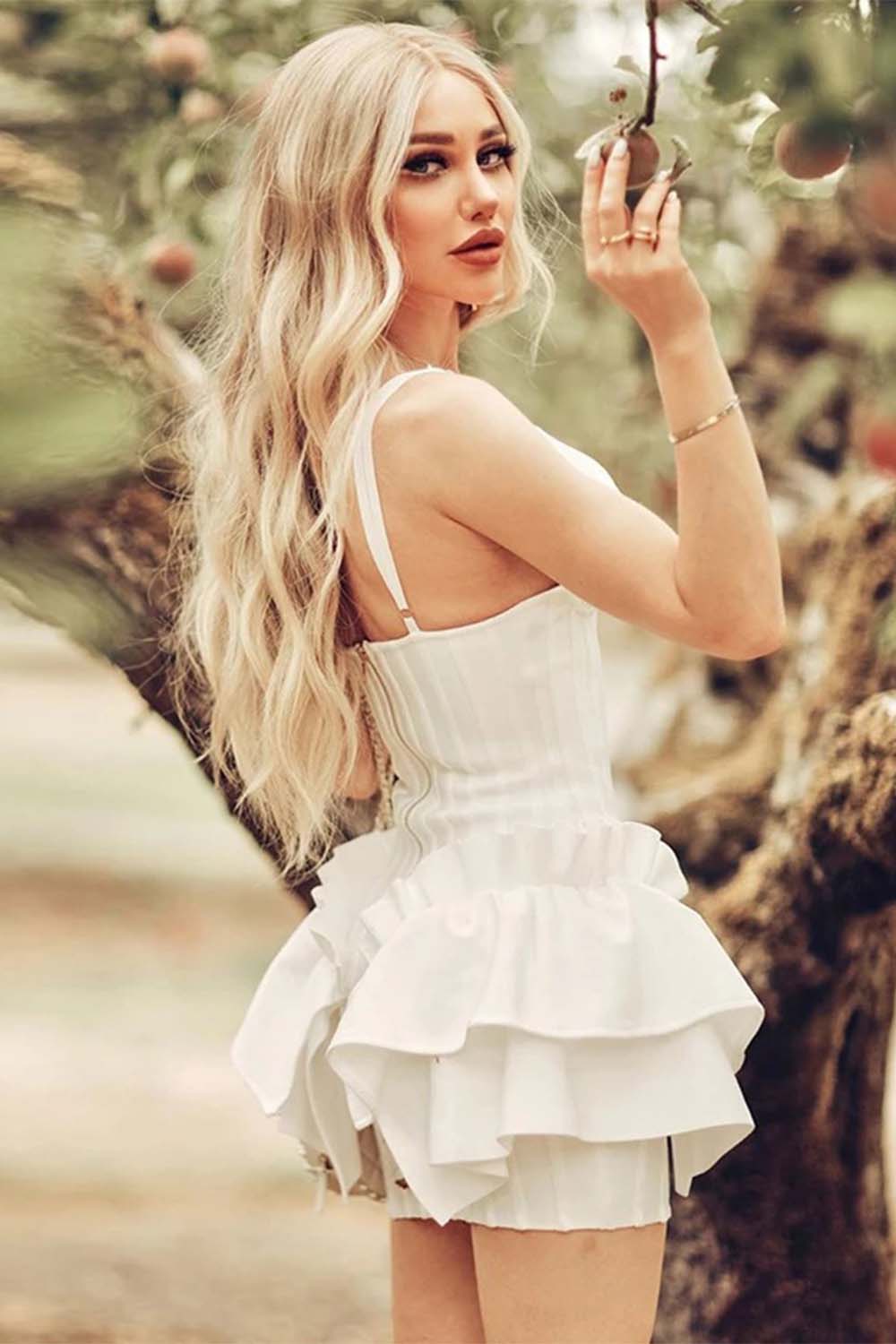 White Mini Dress with Ruffle-LLELLA