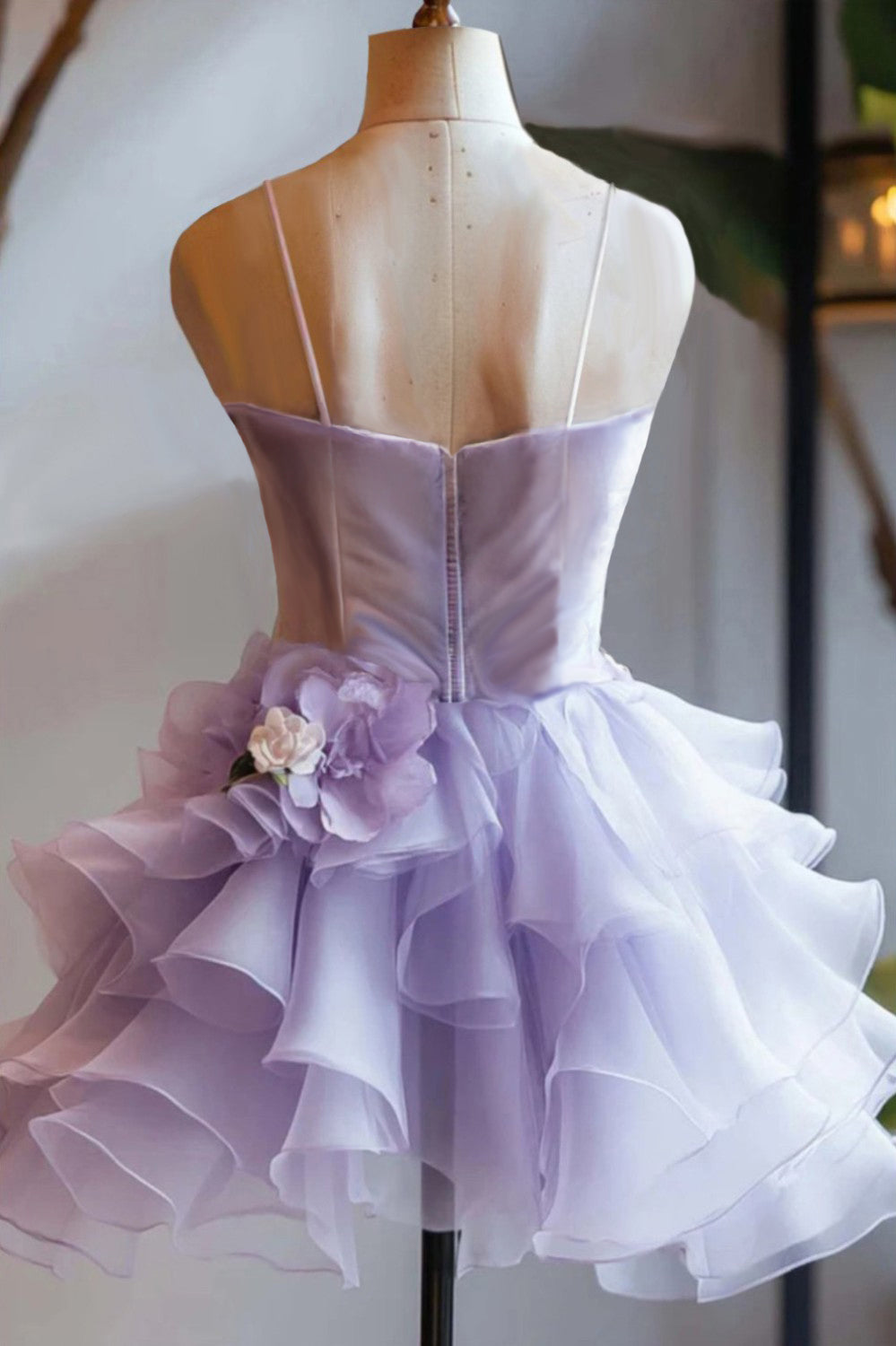 Lilac Ruffle Homecoming Dress with Flowers-LLELLA