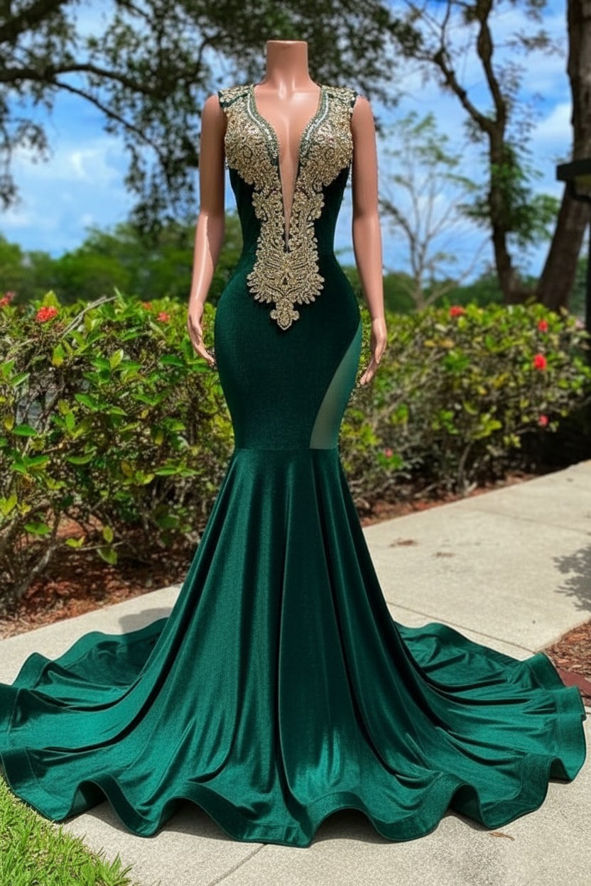LLELLA Orange Long Sleeves Prom Dress Mermaid With Beads