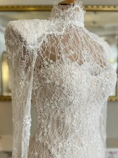 Luxury Custom Made Beading Lace Appliques Wide Strap Open Back Mermaid Wedding Dress