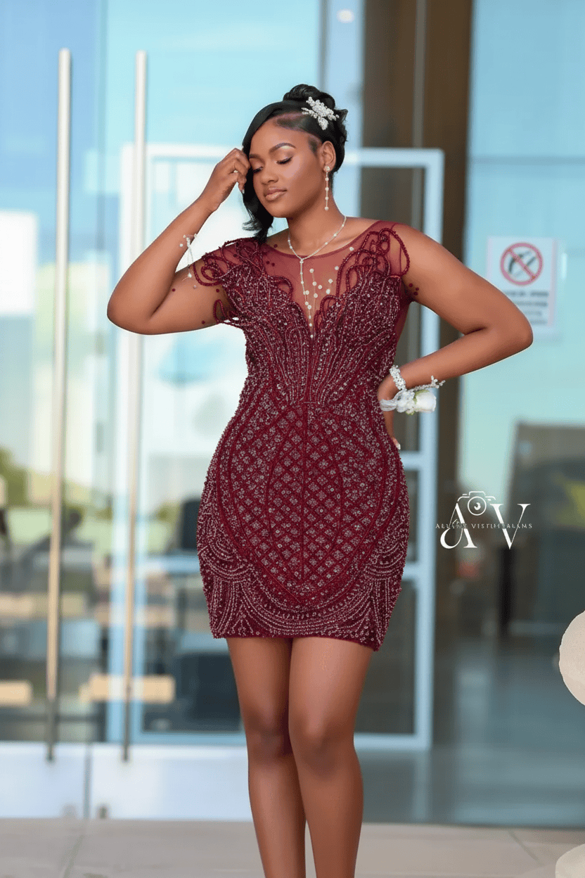 White Ivory Pearl Beaded Strapless Mini Dress | Short Homecoming Party Dress HC088
